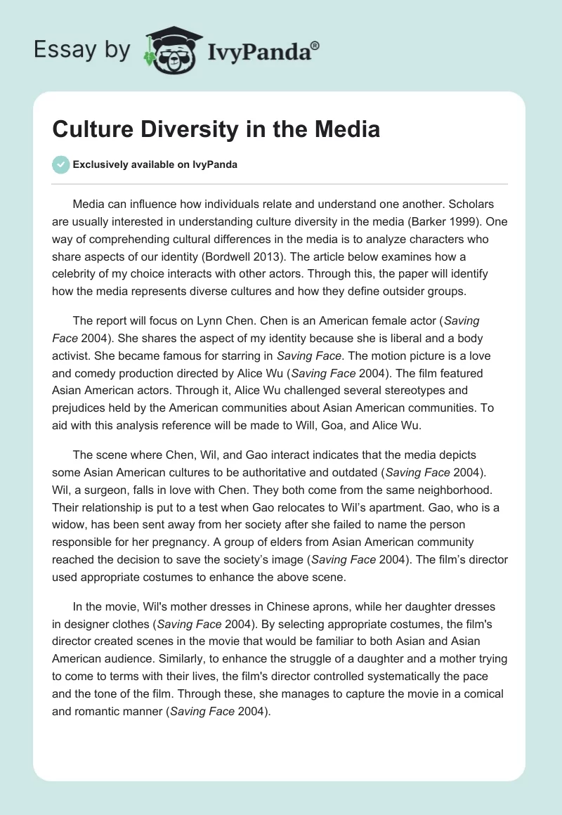 Culture Diversity in the Media. Page 1