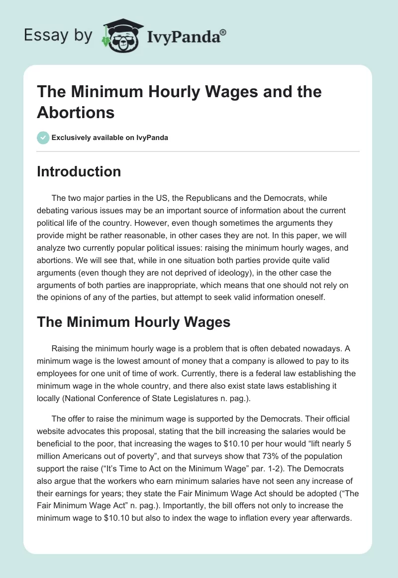 The Minimum Hourly Wages and the Abortions. Page 1
