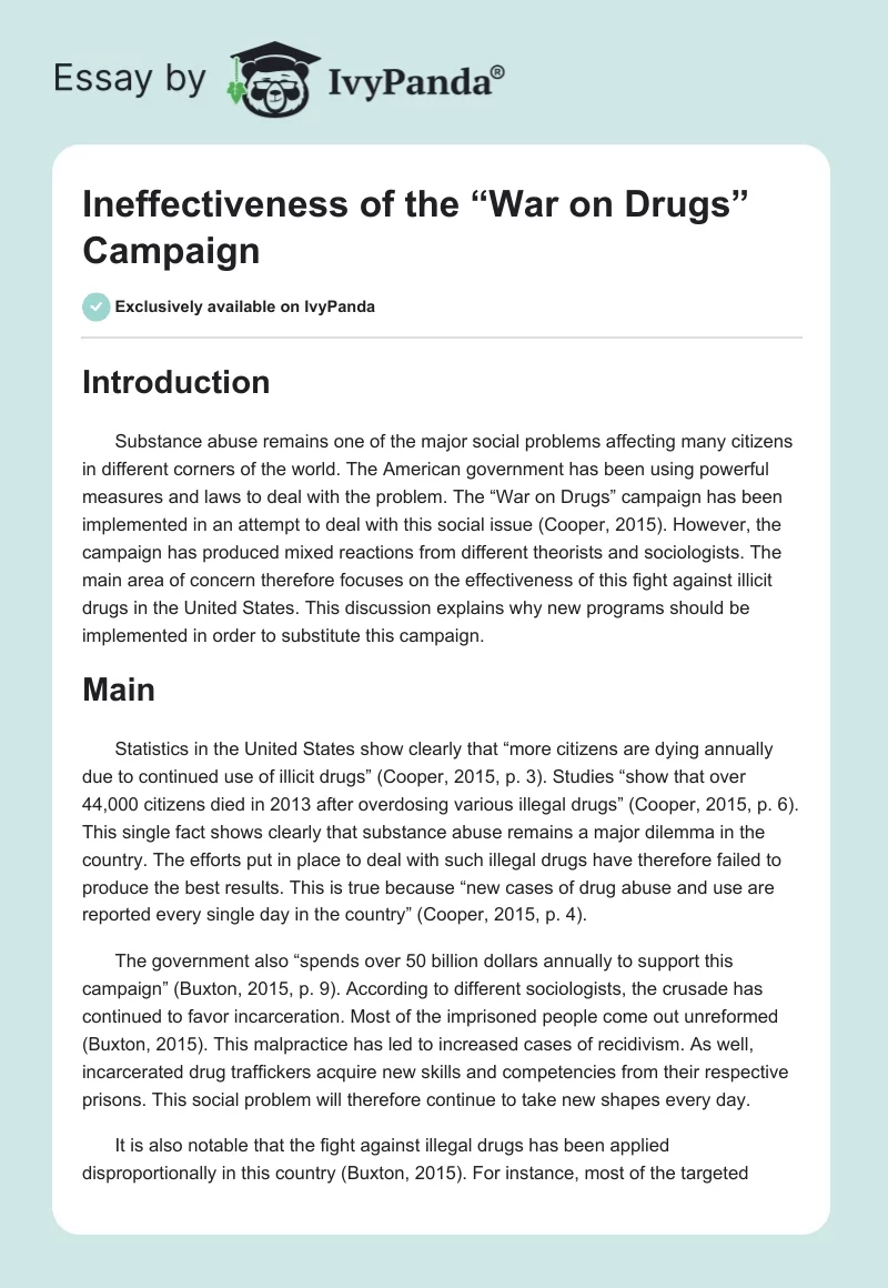Ineffectiveness of the “War on Drugs” Campaign. Page 1