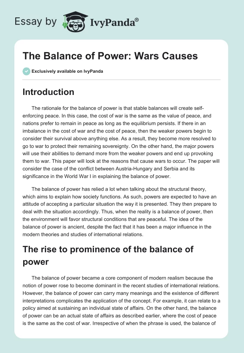 The Balance of Power: Wars Causes. Page 1
