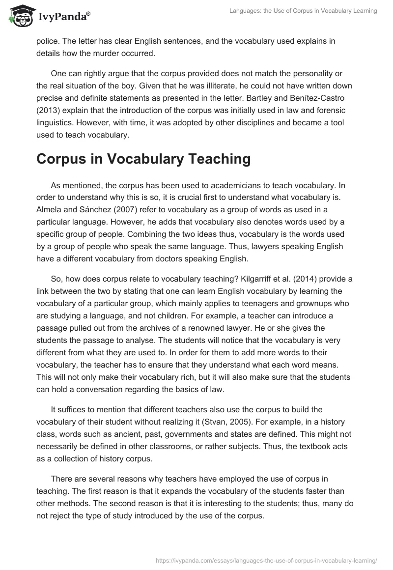 Languages: the Use of Corpus in Vocabulary Learning. Page 2