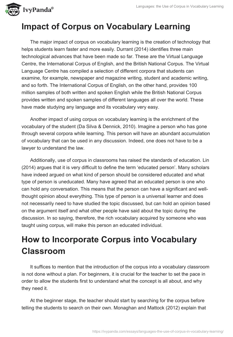Languages: the Use of Corpus in Vocabulary Learning. Page 3