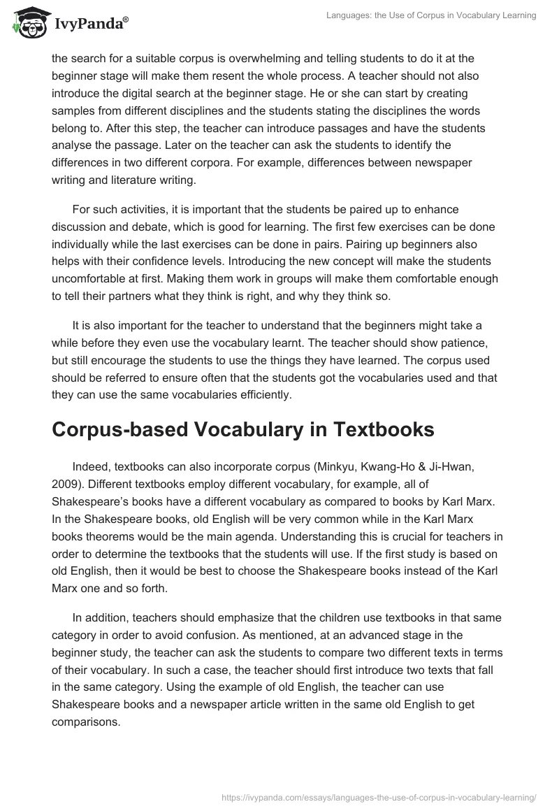 Languages: the Use of Corpus in Vocabulary Learning. Page 4