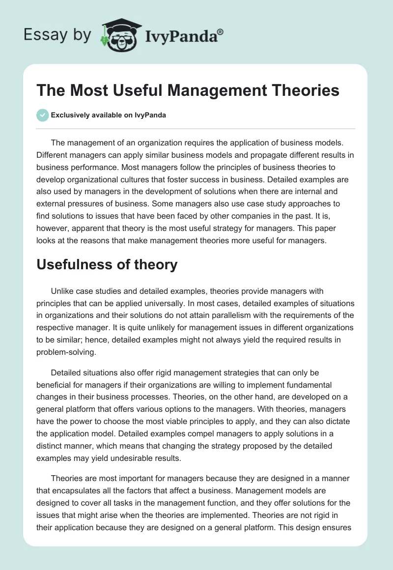 The Most Useful Management Theories. Page 1