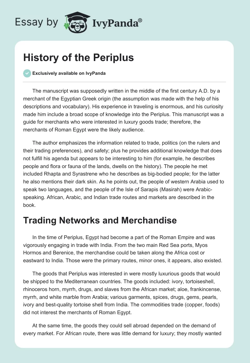 History of the Periplus. Page 1