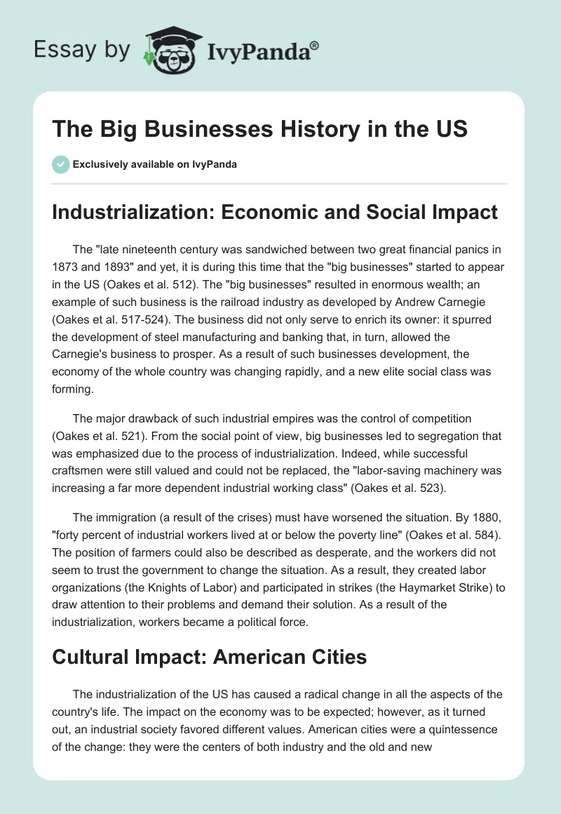 The "Big Businesses" History in the US. Page 1