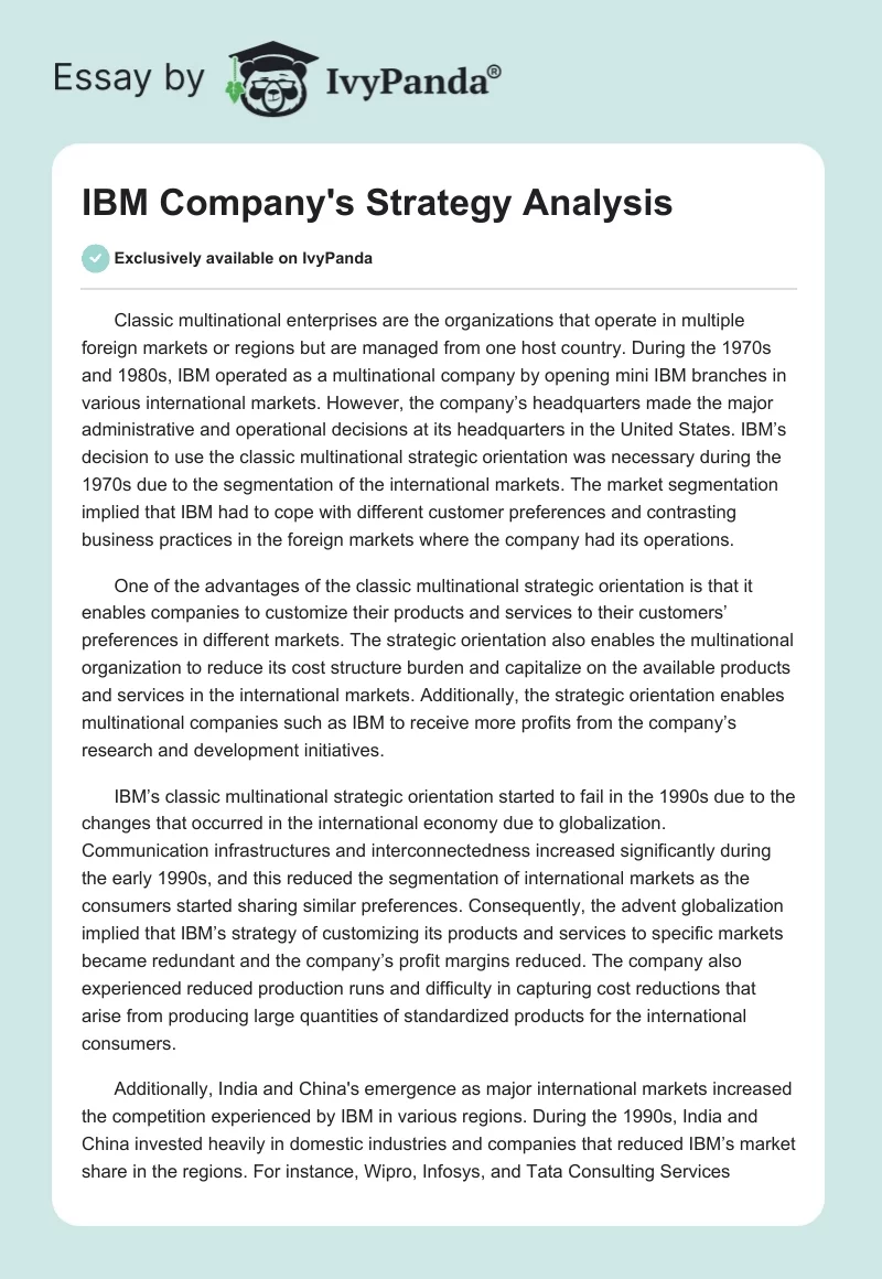 IBM Company's Strategy Analysis. Page 1