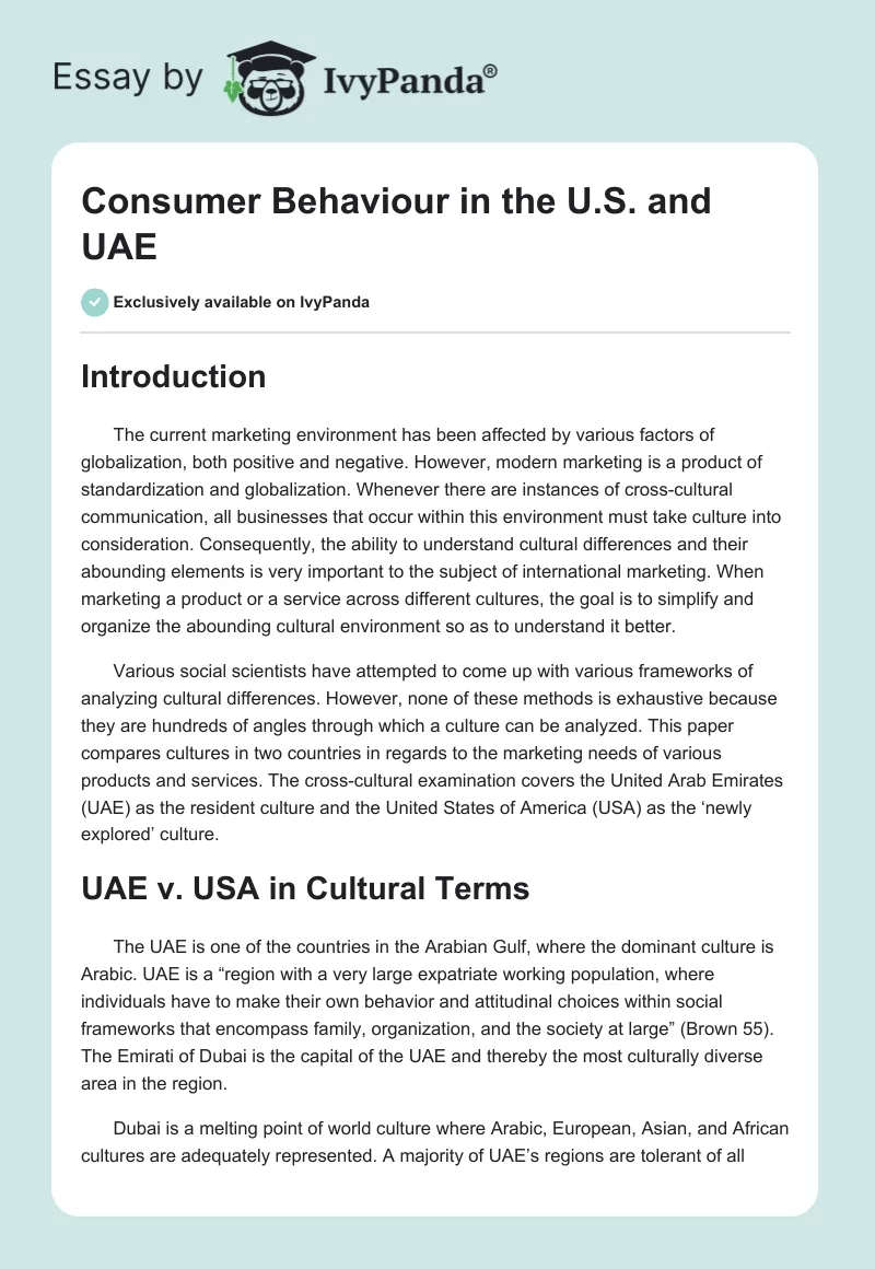 Consumer Behaviour in the U.S. and UAE. Page 1