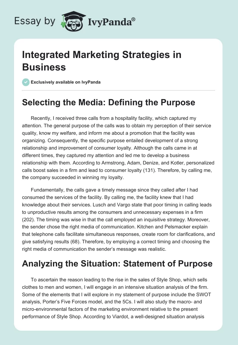 Integrated Marketing Strategies in Business. Page 1