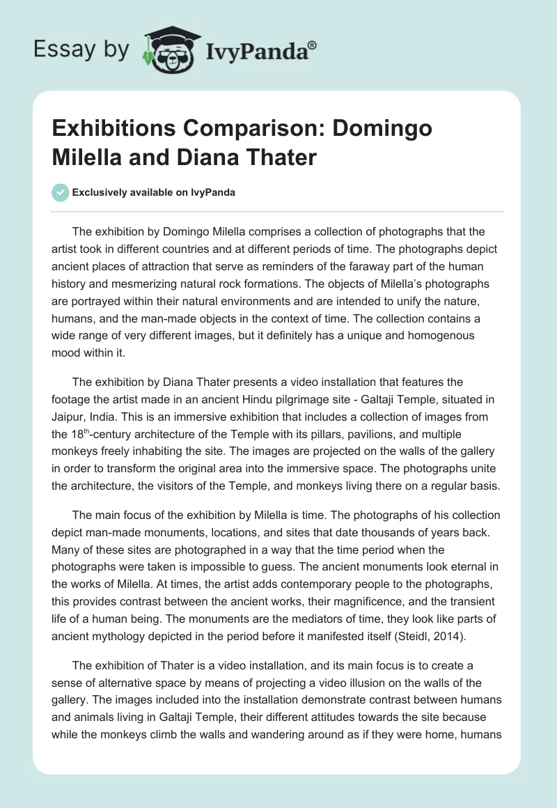 Exhibitions Comparison: Domingo Milella and Diana Thater. Page 1