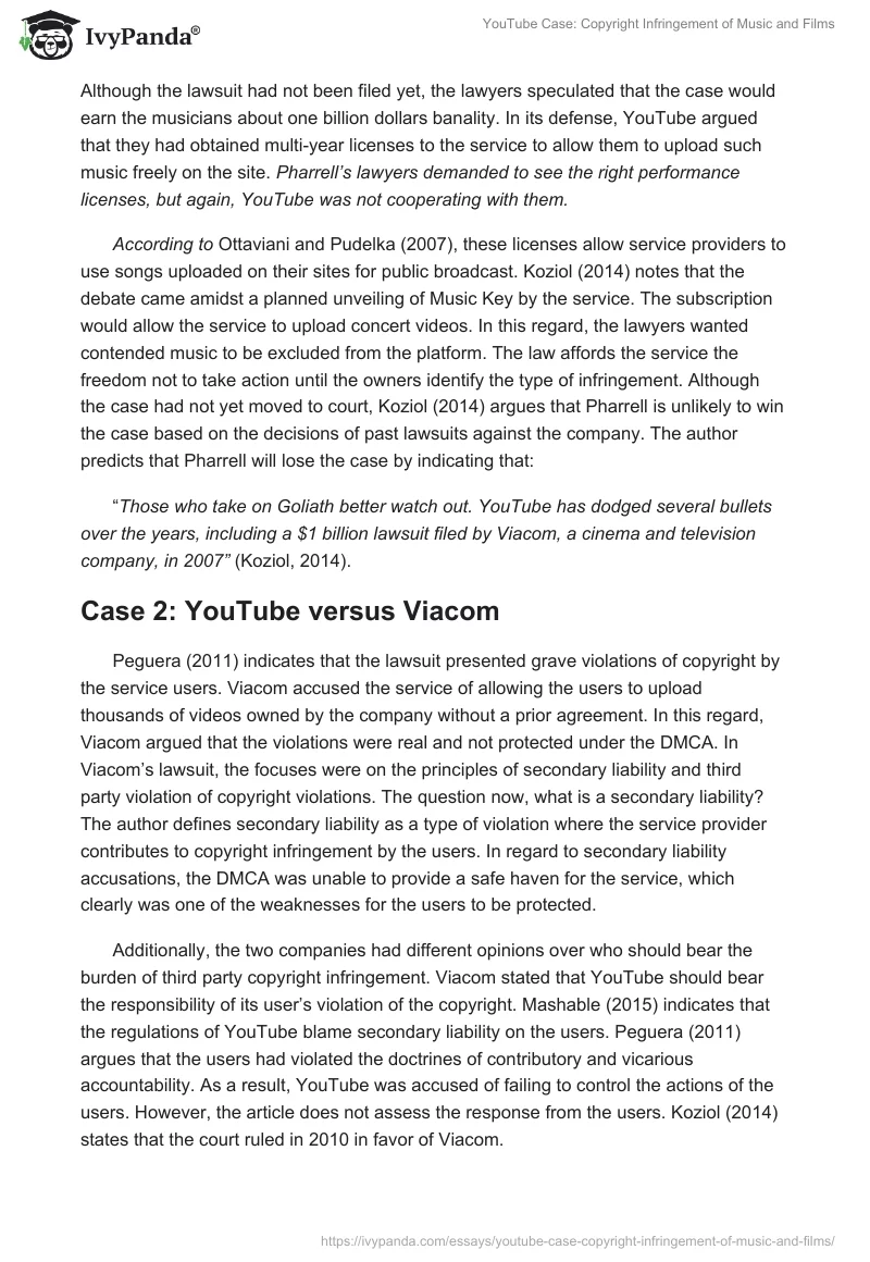 YouTube Case: Copyright Infringement of Music and Films. Page 5