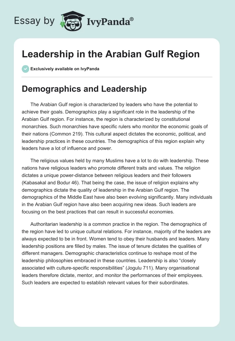 Leadership in the Arabian Gulf Region. Page 1