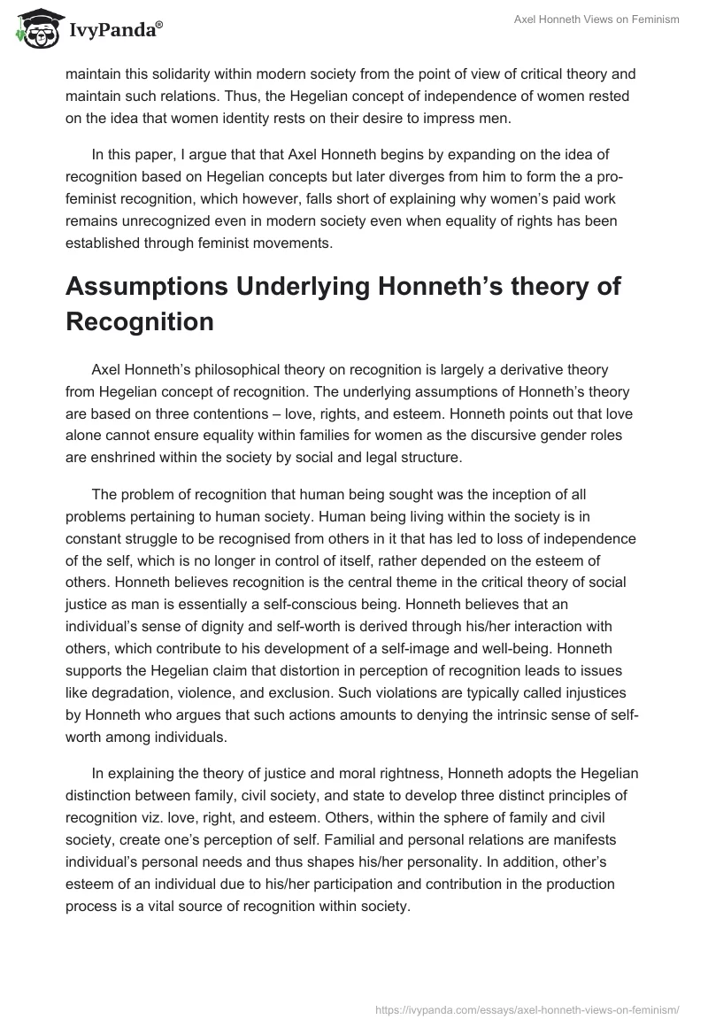 Axel Honneth Views on Feminism. Page 2