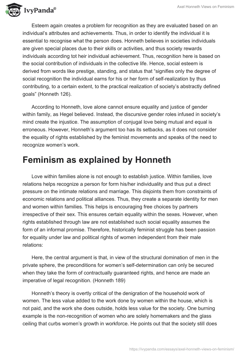 Axel Honneth Views on Feminism. Page 4