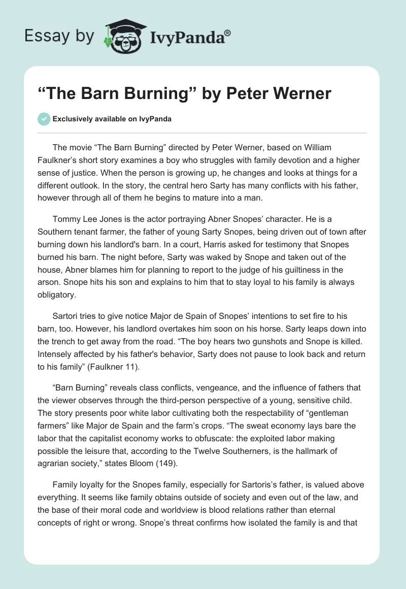“The Barn Burning” by Peter Werner. Page 1