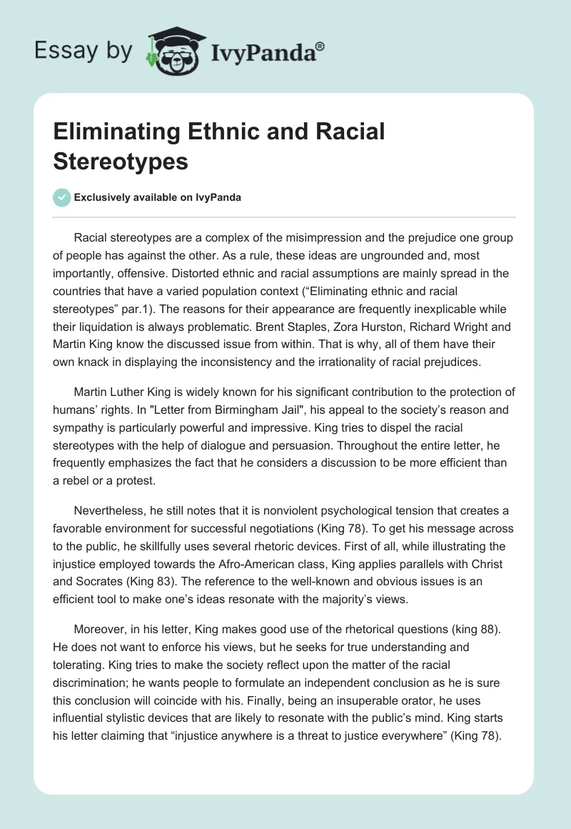 Eliminating Ethnic and Racial Stereotypes. Page 1