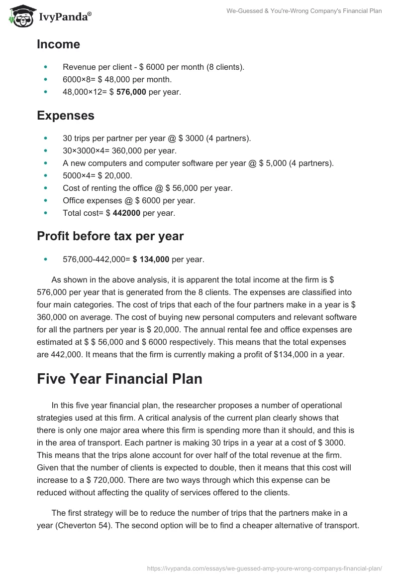 "We-Guessed & You're-Wrong" Company's Financial Plan. Page 2