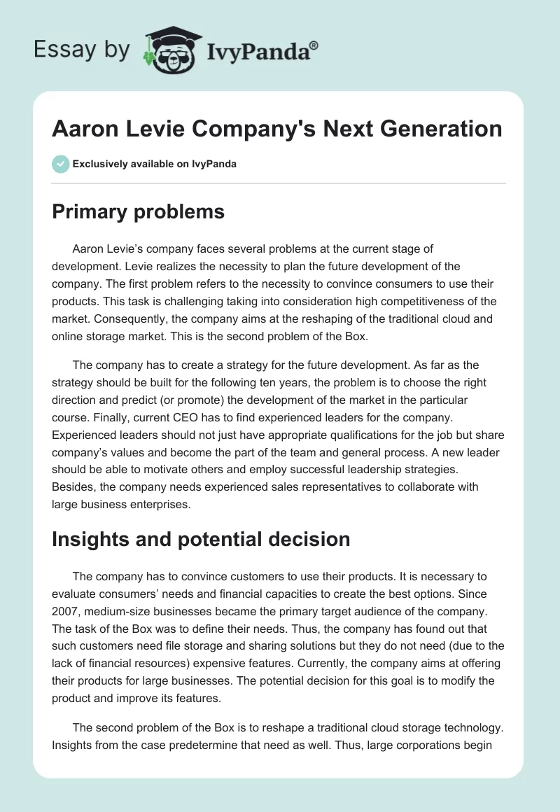 Aaron Levie Company's Next Generation. Page 1