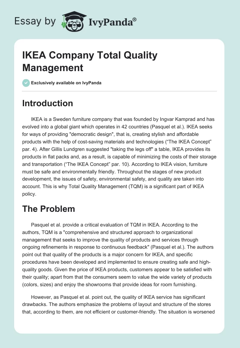 IKEA Company Total Quality Management. Page 1
