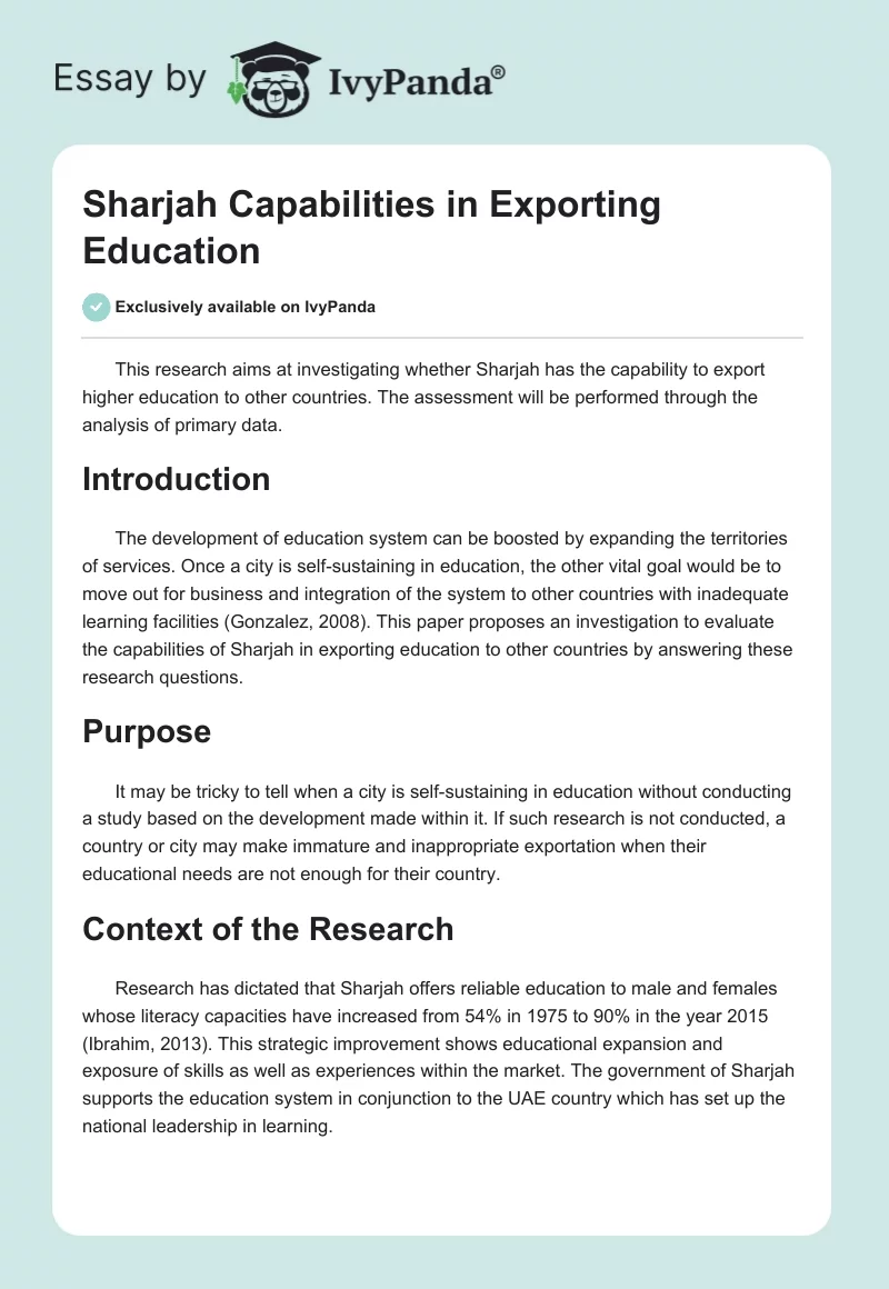 Sharjah Capabilities in Exporting Education. Page 1
