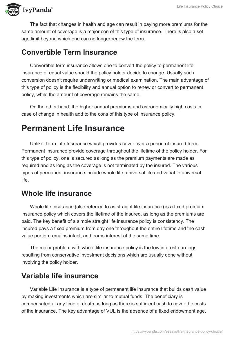 Life Insurance Policy Choice. Page 2
