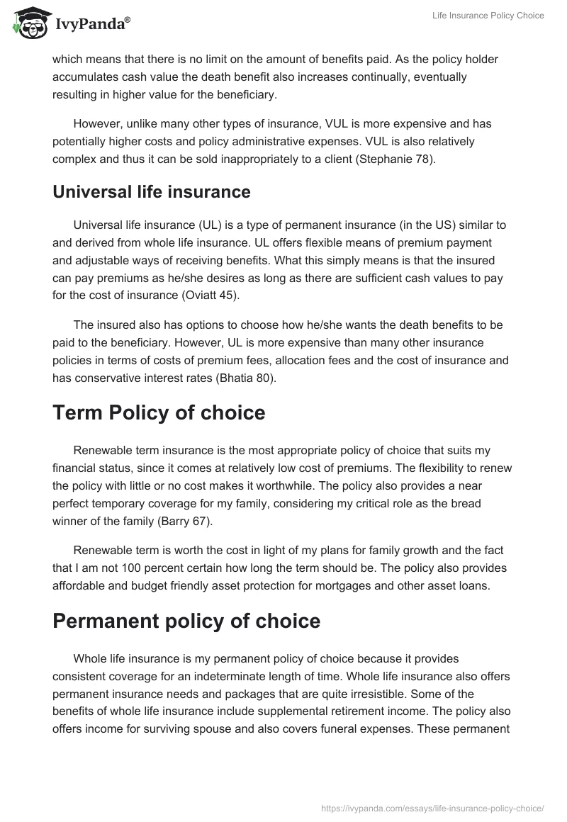 Life Insurance Policy Choice. Page 3