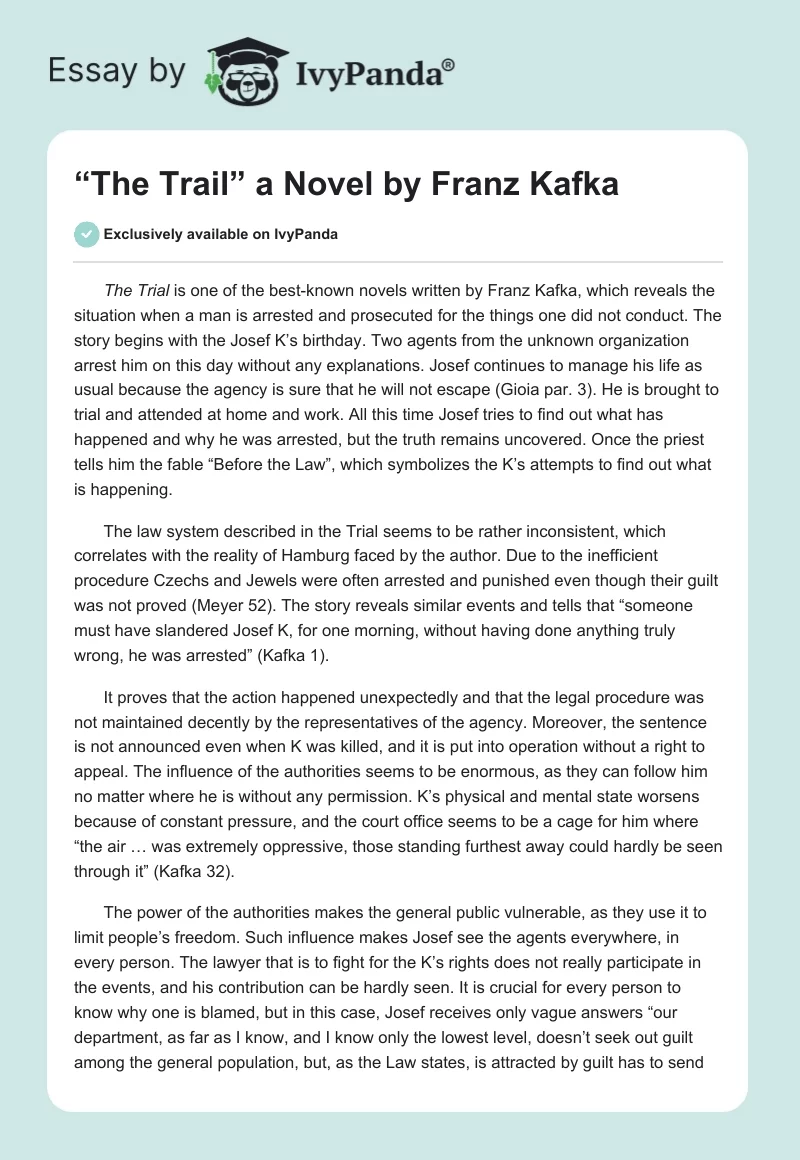 “The Trail” a Novel by Franz Kafka. Page 1