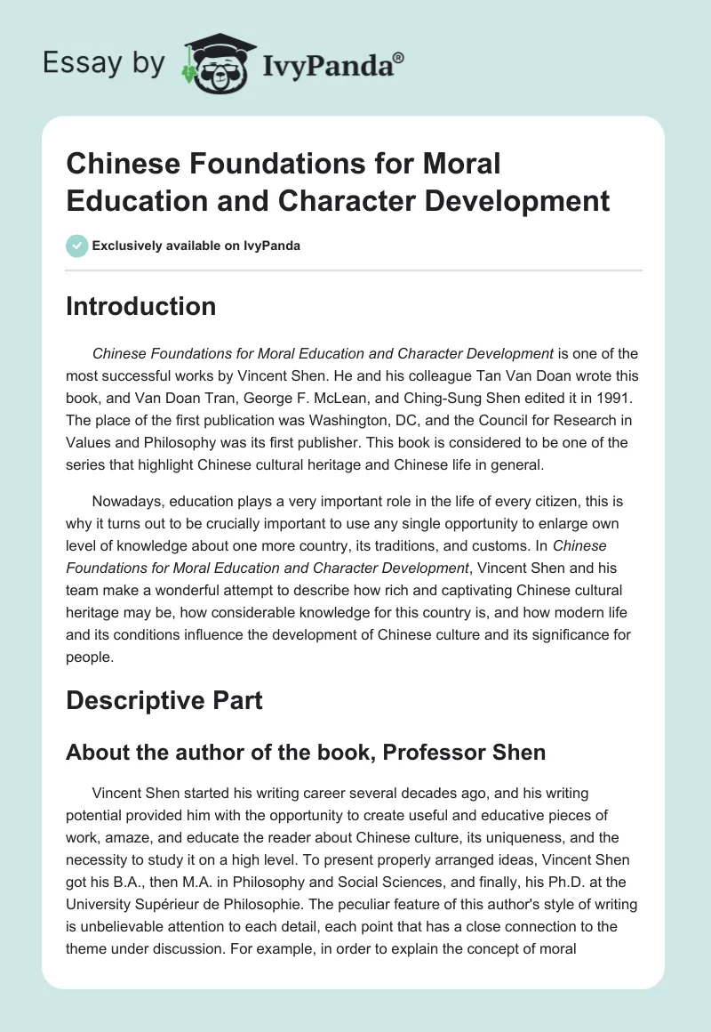 Chinese Foundations for Moral Education and Character Development. Page 1