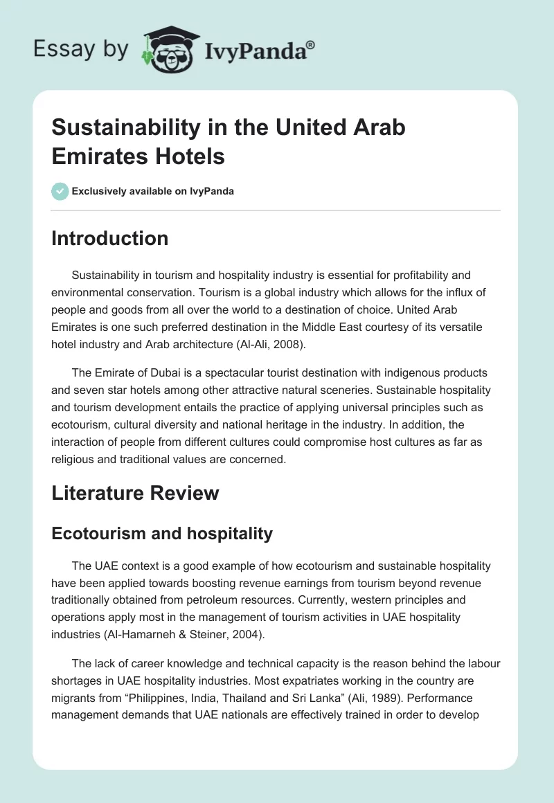Sustainability in the United Arab Emirates Hotels. Page 1