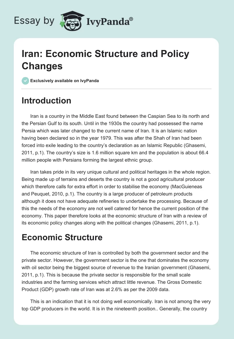 Iran: Economic Structure and Policy Changes. Page 1