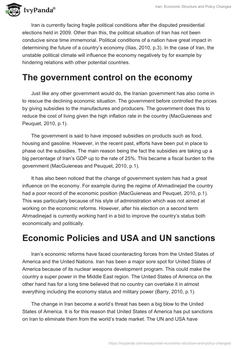 Iran: Economic Structure and Policy Changes. Page 5
