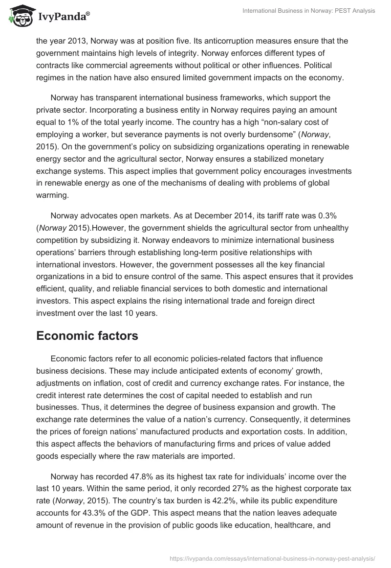 International Business in Norway: PEST Analysis. Page 2