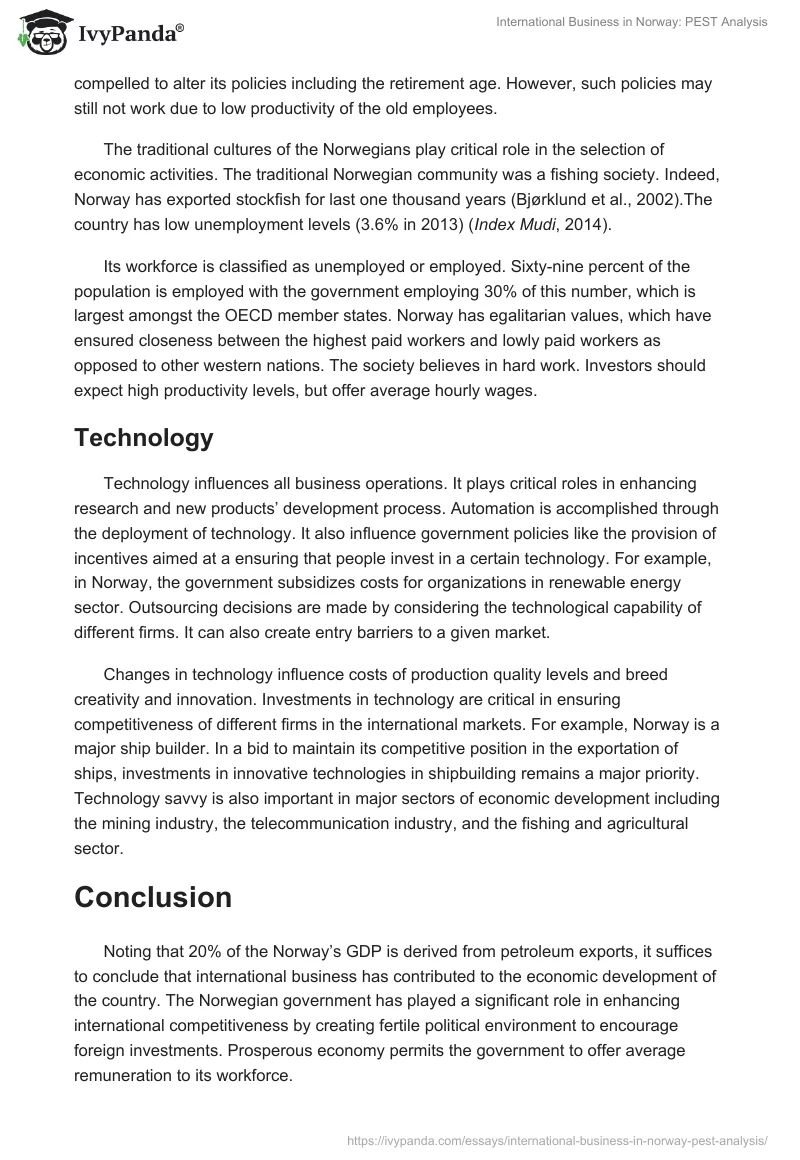 International Business in Norway: PEST Analysis. Page 4
