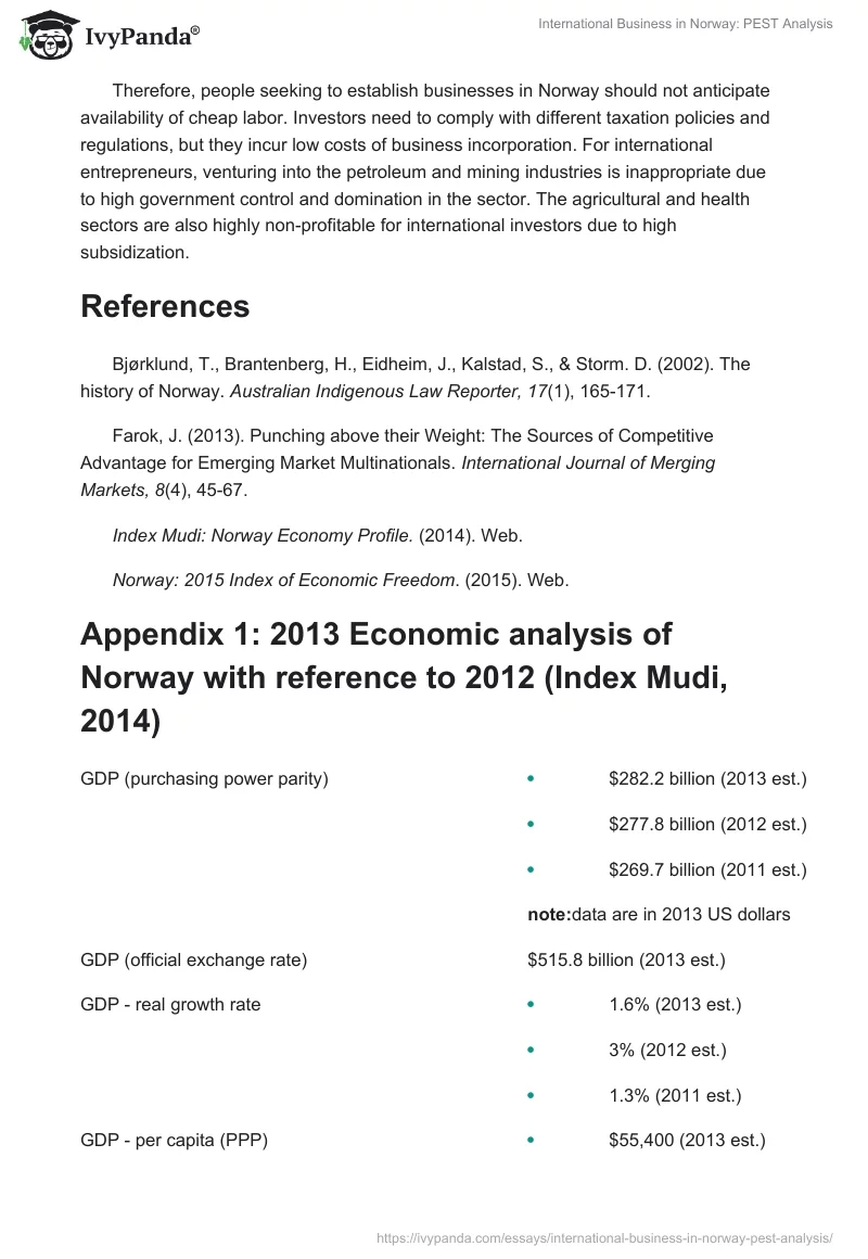 International Business in Norway: PEST Analysis. Page 5