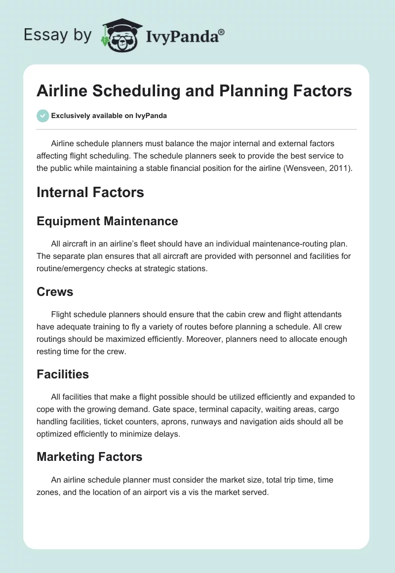 Airline Scheduling and Planning Factors. Page 1