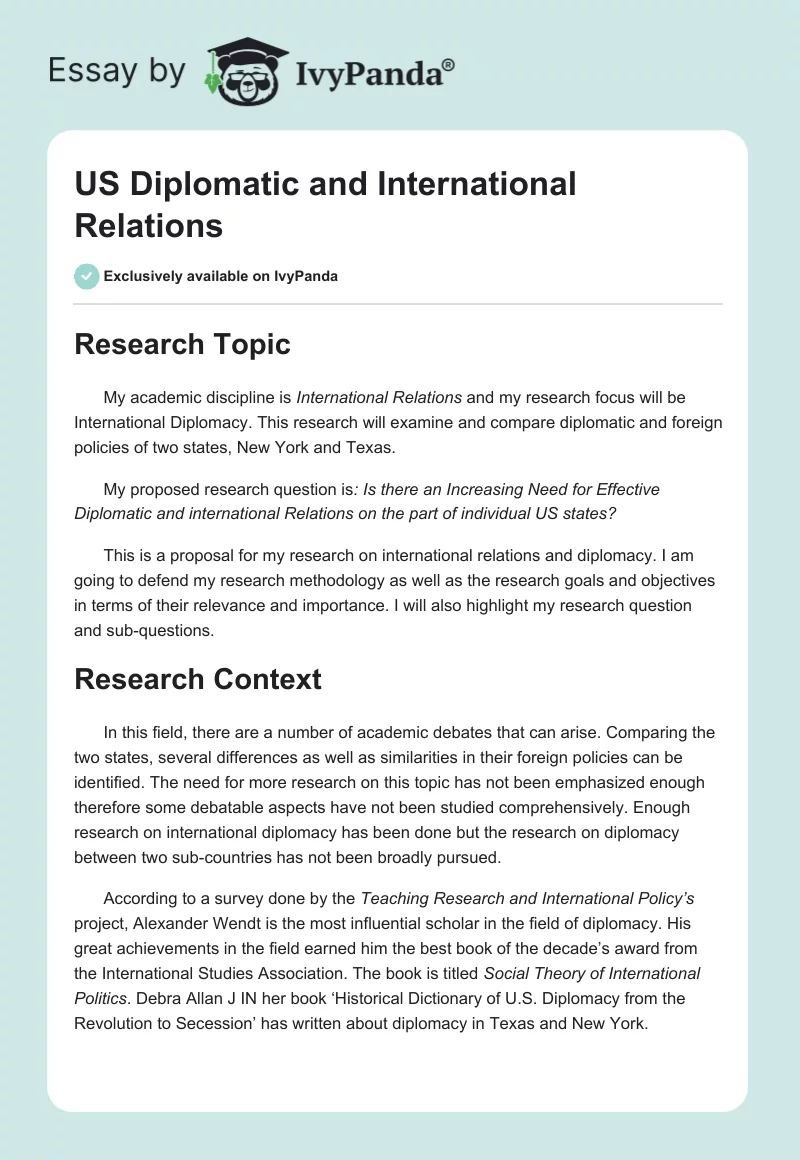 US Diplomatic and International Relations. Page 1