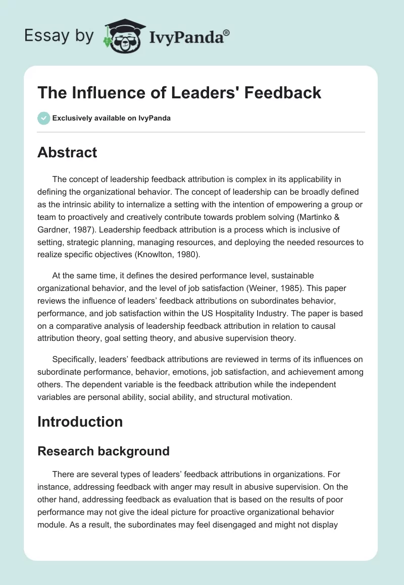 The Influence of Leaders' Feedback. Page 1