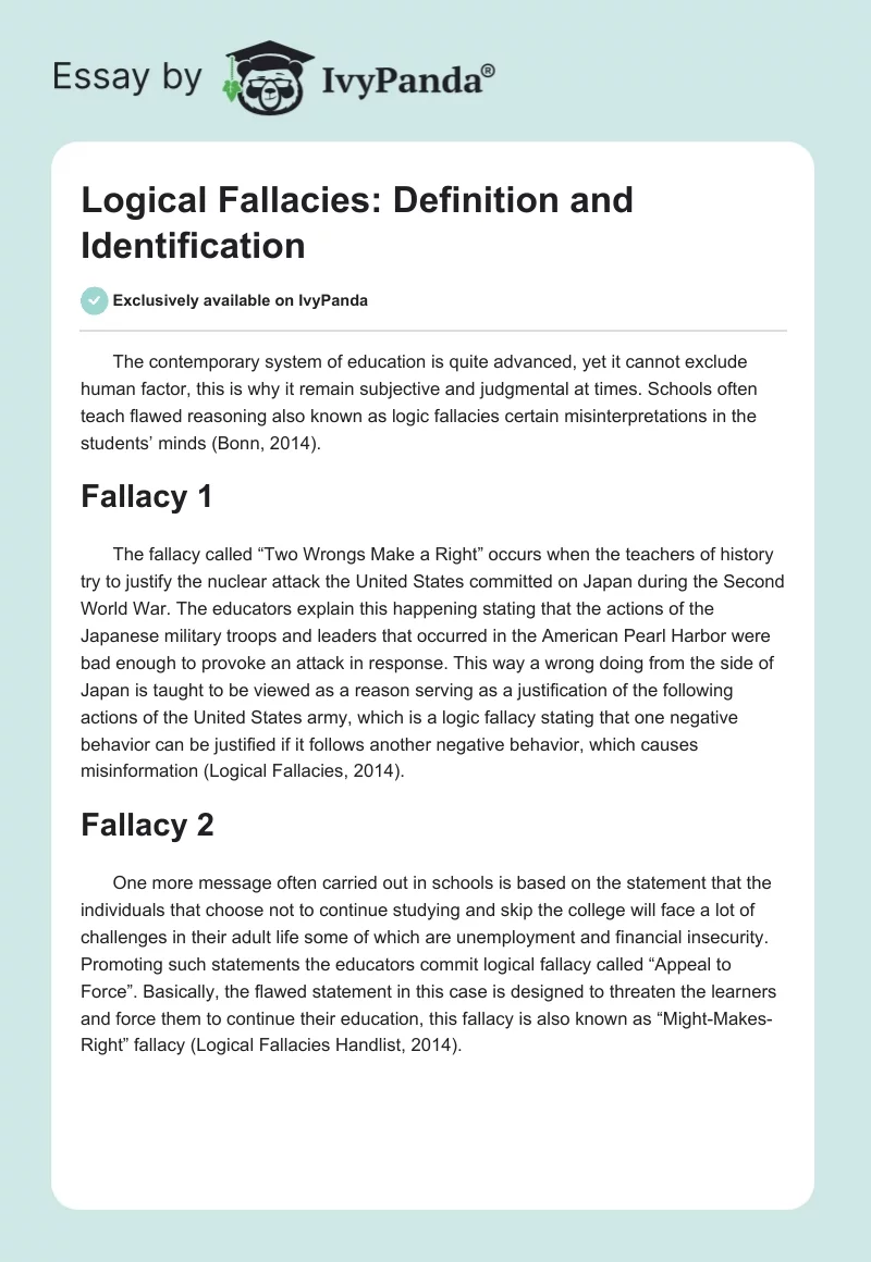 Logical Fallacies: Definition and Identification. Page 1