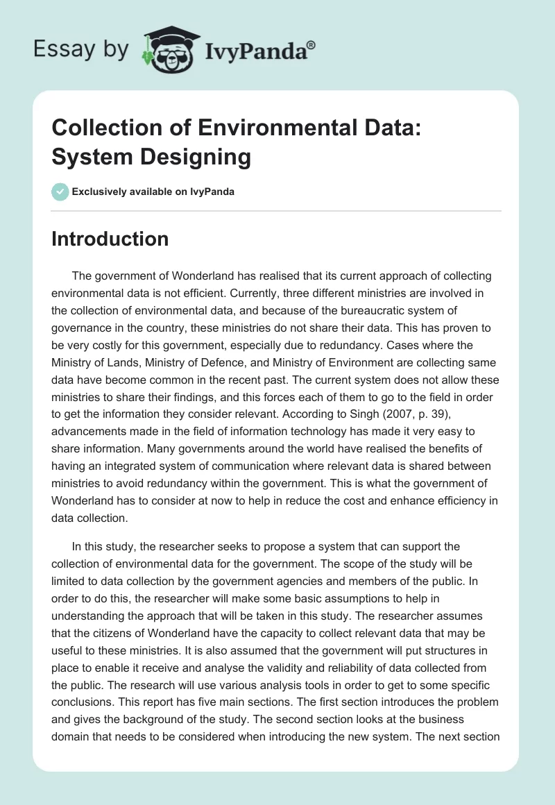 Collection of Environmental Data: System Designing. Page 1