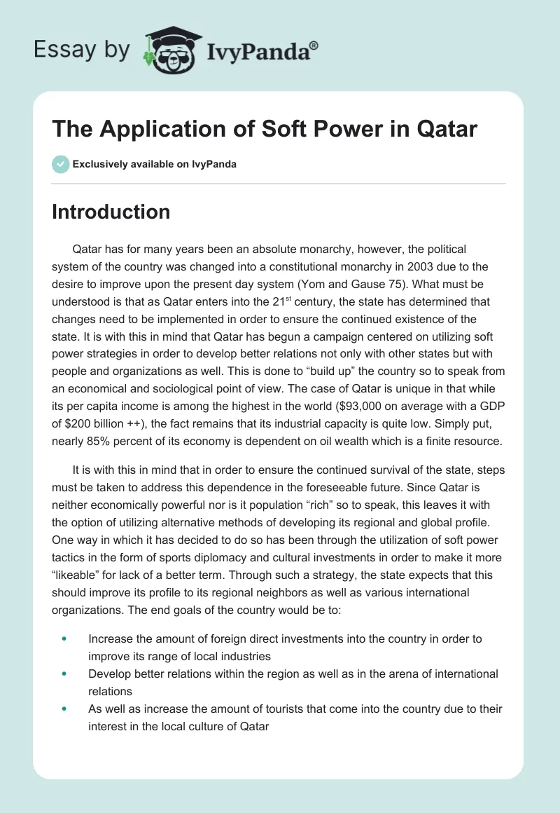 The Application of Soft Power in Qatar. Page 1
