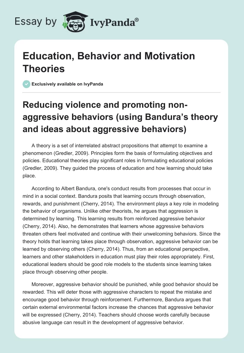 Education, Behavior and Motivation Theories. Page 1