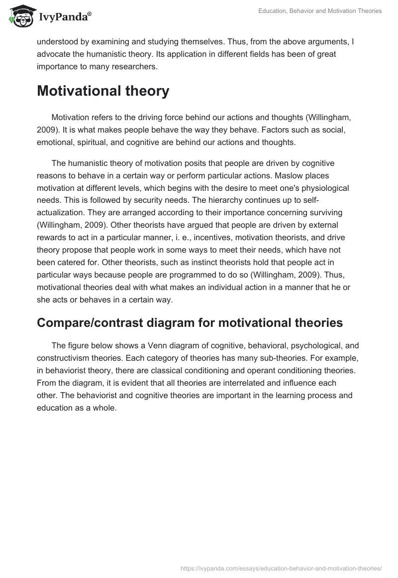 Education, Behavior and Motivation Theories. Page 4