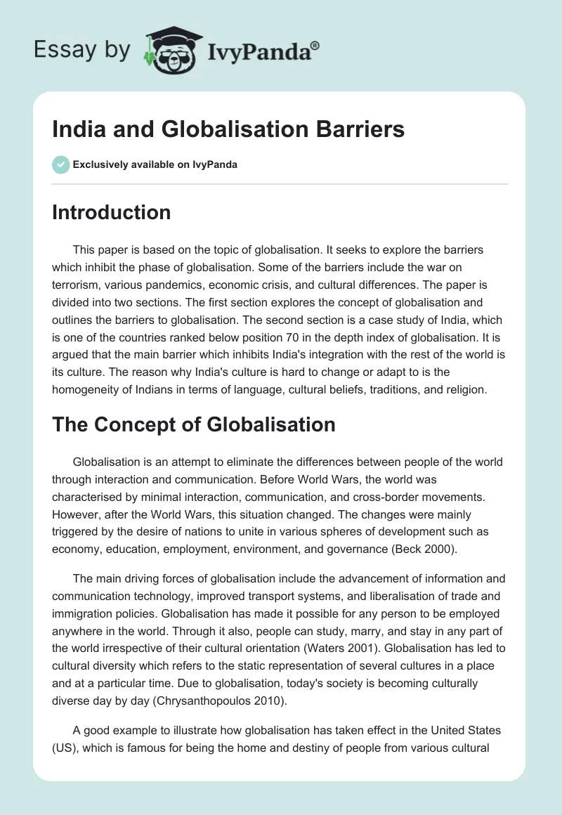 India and Globalisation Barriers. Page 1