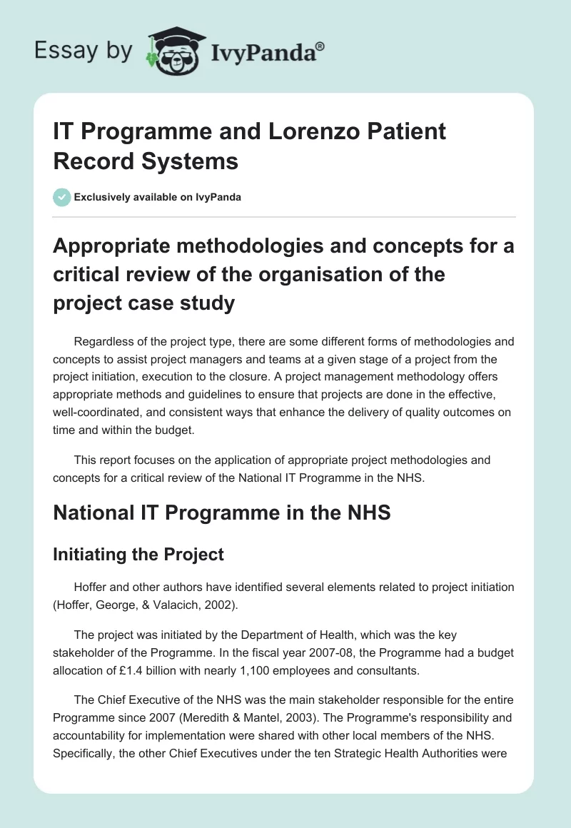 IT Programme and Lorenzo Patient Record Systems. Page 1