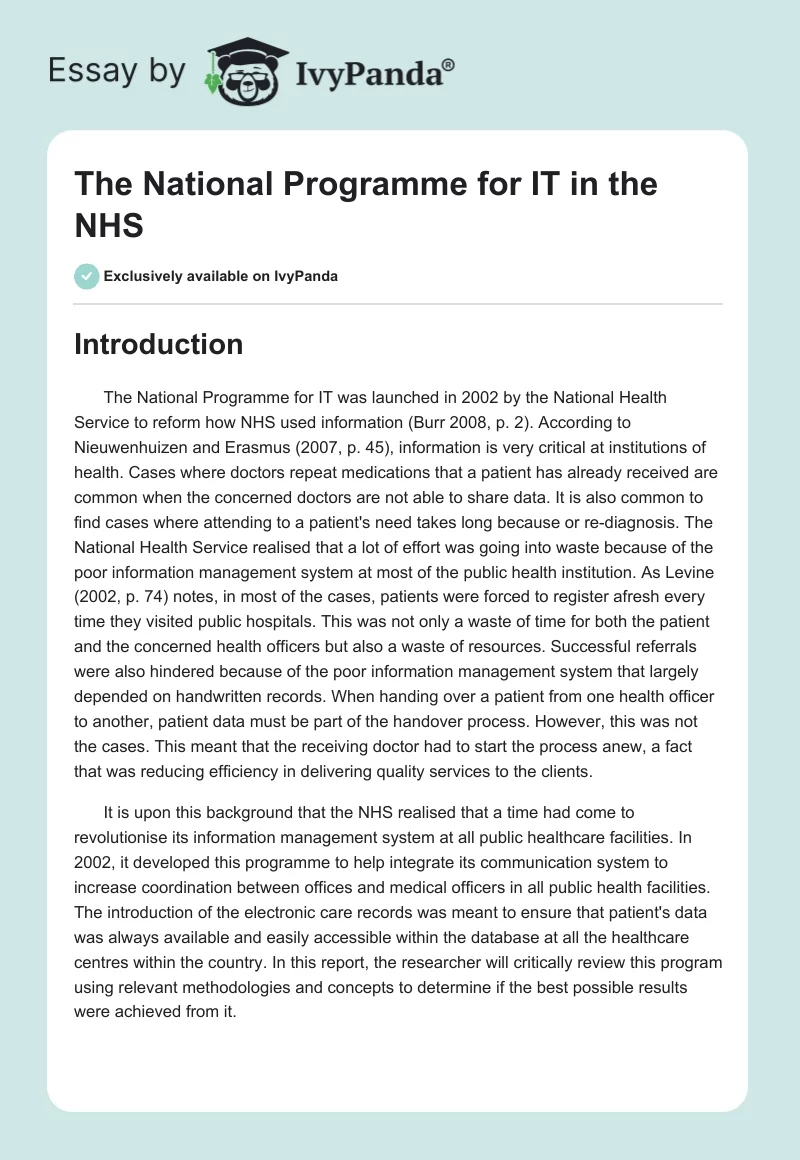 The National Programme for IT in the NHS. Page 1