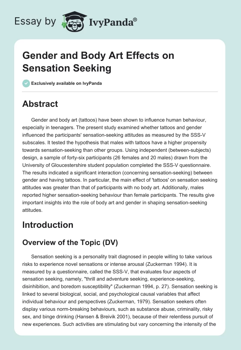 Gender and Body Art Effects on Sensation Seeking. Page 1