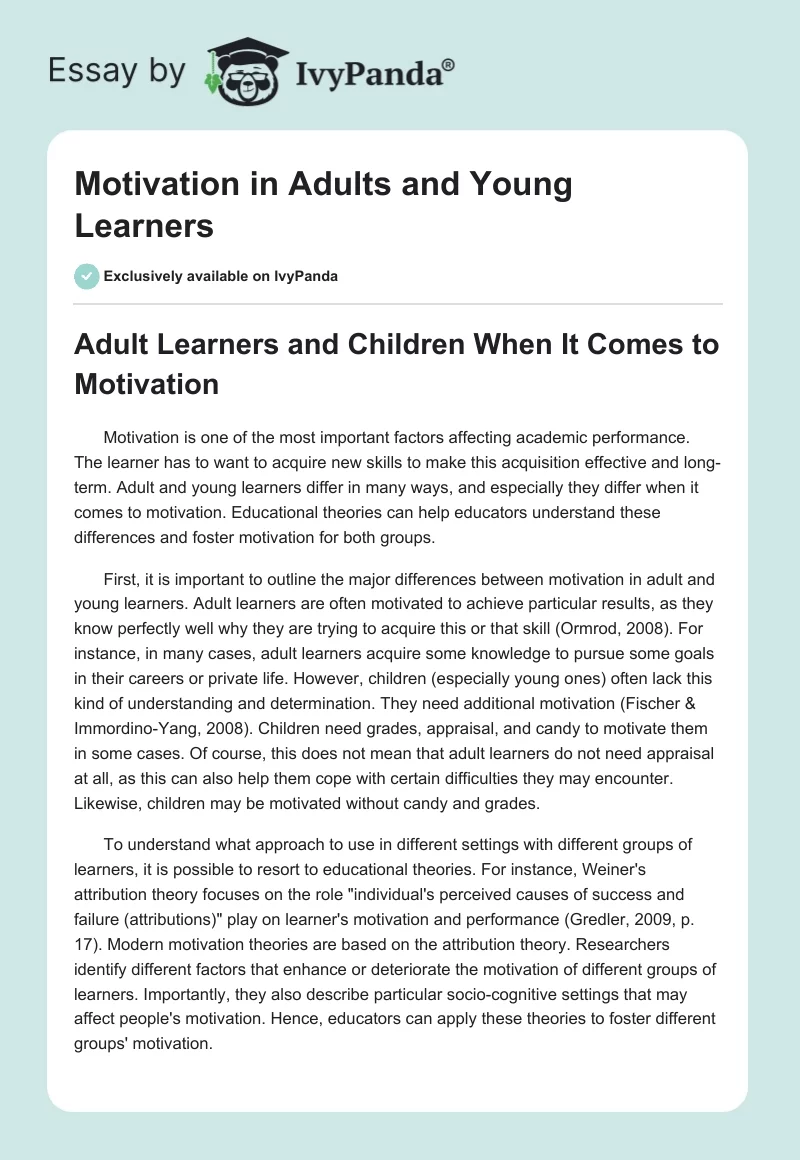 Motivation in Adults and Young Learners. Page 1