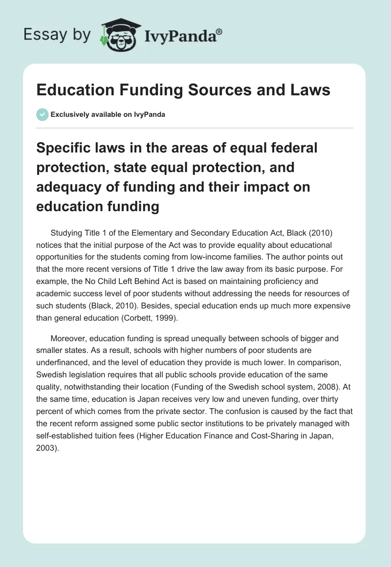 Education Funding Sources and Laws. Page 1
