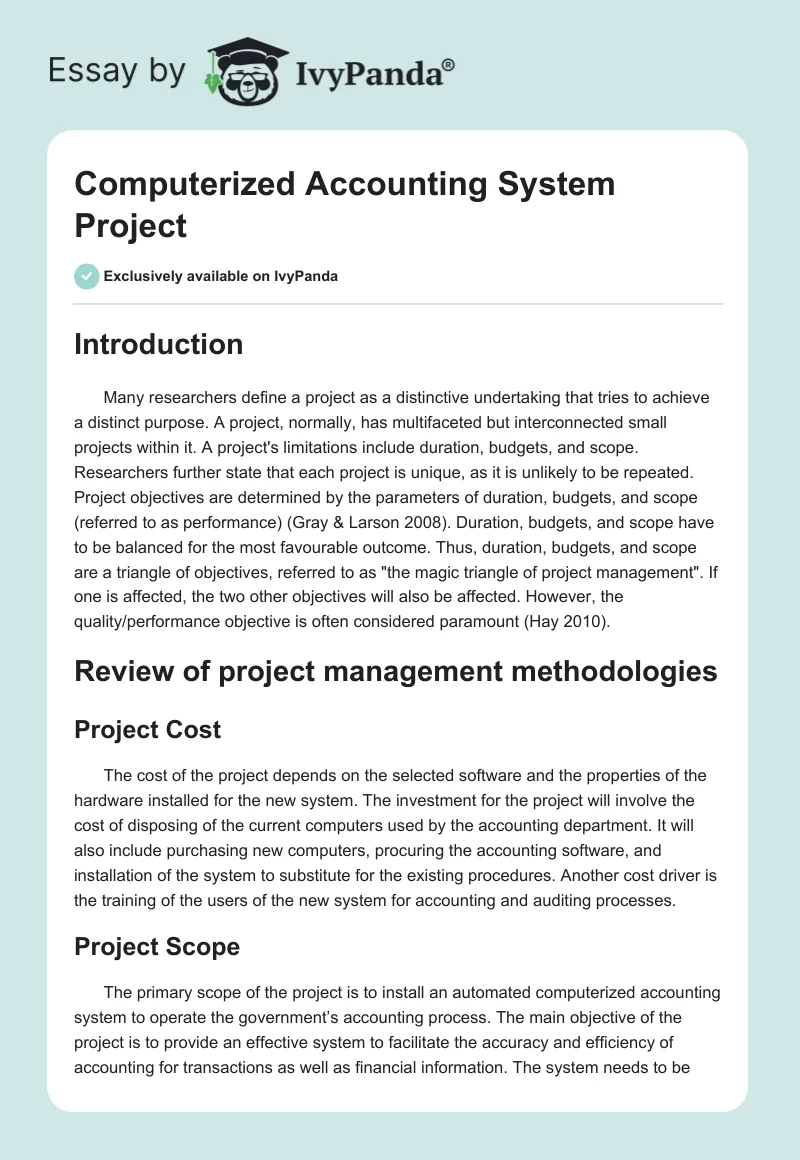 Computerized Accounting System Project. Page 1