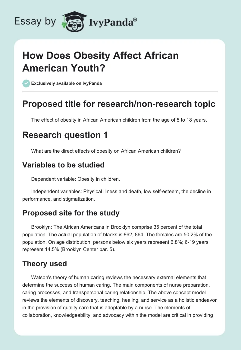 How Does Obesity Affect African American Youth?. Page 1